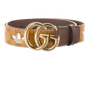 Gucci Gold Double G Brown and Tan Logo Belt